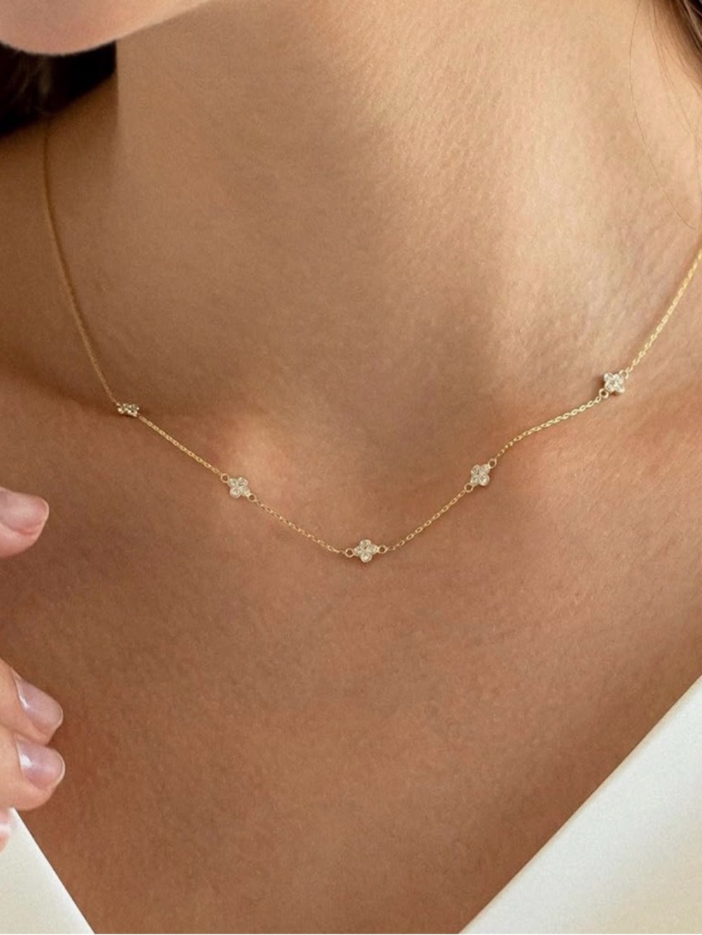 Delicate Gold Floral Station Necklace